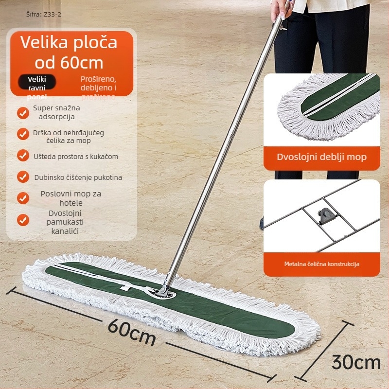 Mop za prašinu push tipa, mop od pamuka, drška od nehrđajućeg čelika, dužina šipke 145 cm, masa 500–800 g