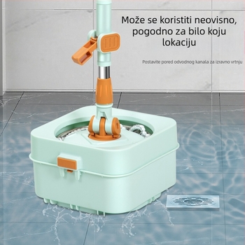 Qianhua okretni mop s kantom – okretni mop, mokro i suho korištenje, pamuk vlakno, nehrđajući čelik, jednosmjerni pogon, set kanta za mop