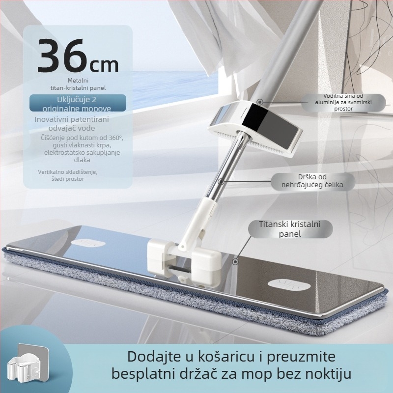 Ploški mop s glavom od mikrovlakna, nehrđajući čelični štap, 90–100% odvodnja, težina ispod 3 kg, dizajn bez ručnog pranja