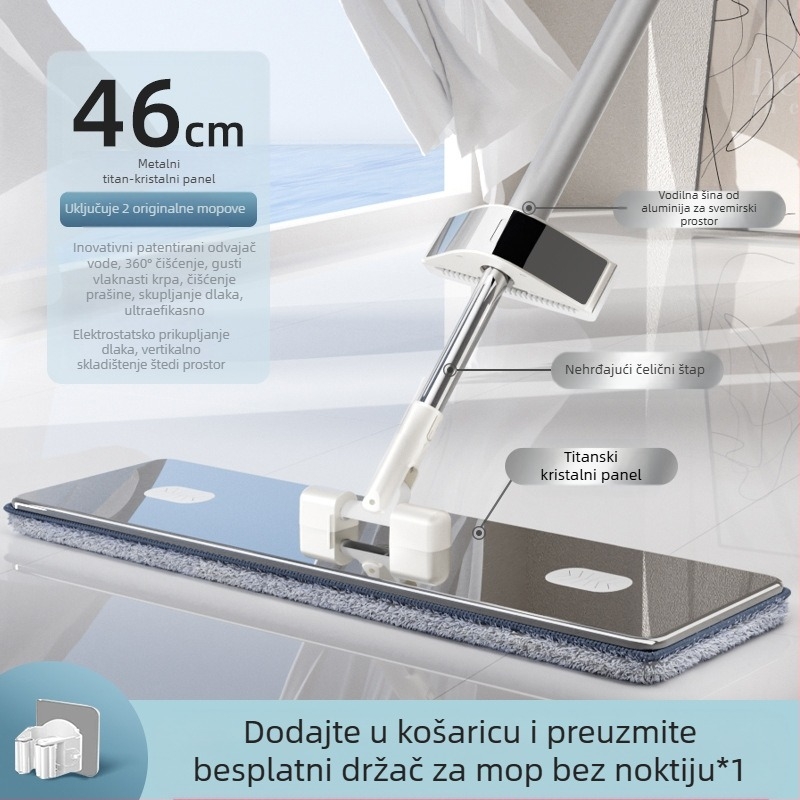 Ploški mop s glavom od mikrovlakna, nehrđajući čelični štap, 90–100% odvodnja, težina ispod 3 kg, dizajn bez ručnog pranja