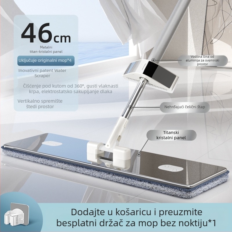 Ploški mop s glavom od mikrovlakna, nehrđajući čelični štap, 90–100% odvodnja, težina ispod 3 kg, dizajn bez ručnog pranja