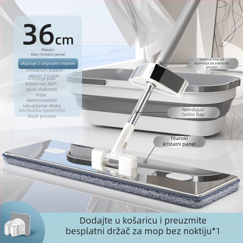 Ploški mop s glavom od mikrovlakna, nehrđajući čelični štap, 90–100% odvodnja, težina ispod 3 kg, dizajn bez ručnog pranja