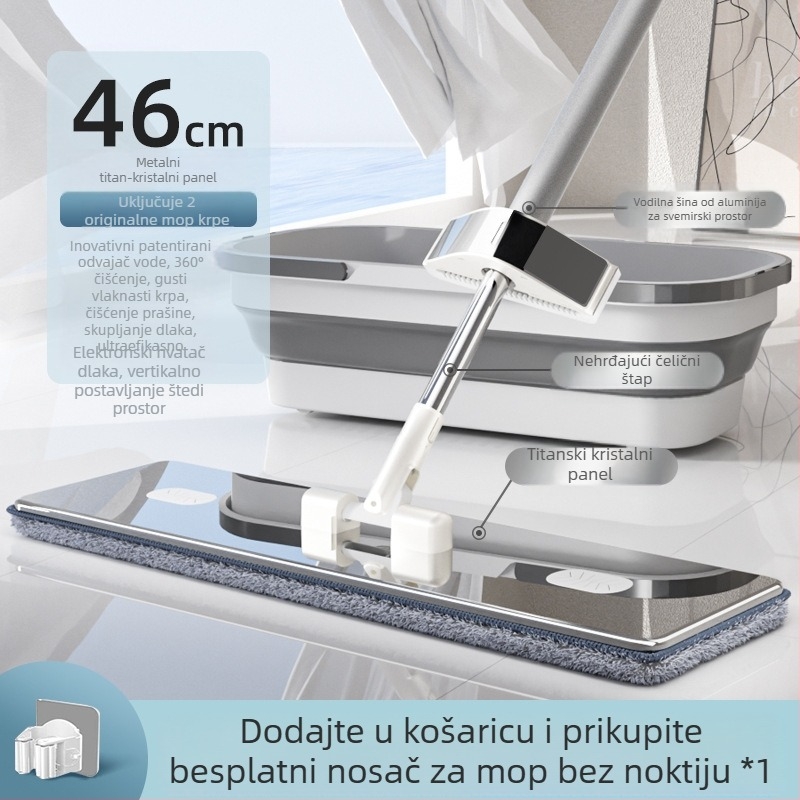 Ploški mop s glavom od mikrovlakna, nehrđajući čelični štap, 90–100% odvodnja, težina ispod 3 kg, dizajn bez ručnog pranja