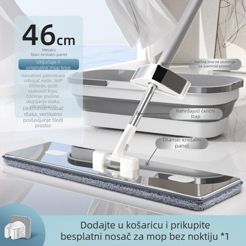Ploški mop s glavom od mikrovlakna, nehrđajući čelični štap, 90–100% odvodnja, težina ispod 3 kg, dizajn bez ručnog pranja