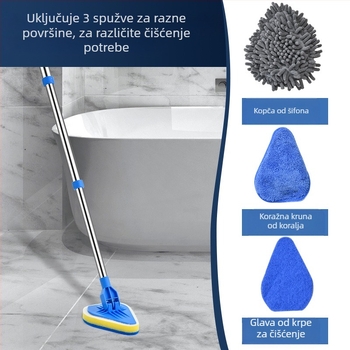 Wave Height Četka za čišćenje s produženom ručkom — trokutna četka za pločice i kupaonicu, sa spužvom, višefunkcionalna