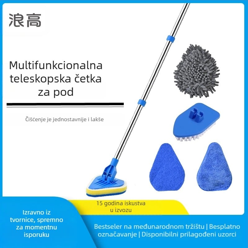 Wave Height Četka za čišćenje s produženom ručkom — trokutna četka za pločice i kupaonicu, sa spužvom, višefunkcionalna