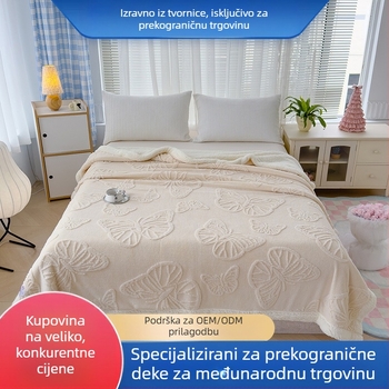 Dvostruka deka s motivom leptira i cvijeća, jacquard koral fleece, za sve sezone, moderni minimalistički stil