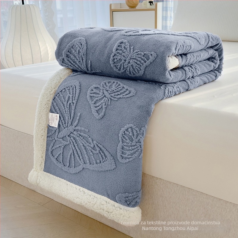 Dvostruka deka s motivom leptira i cvijeća, jacquard koral fleece, za sve sezone, moderni minimalistički stil