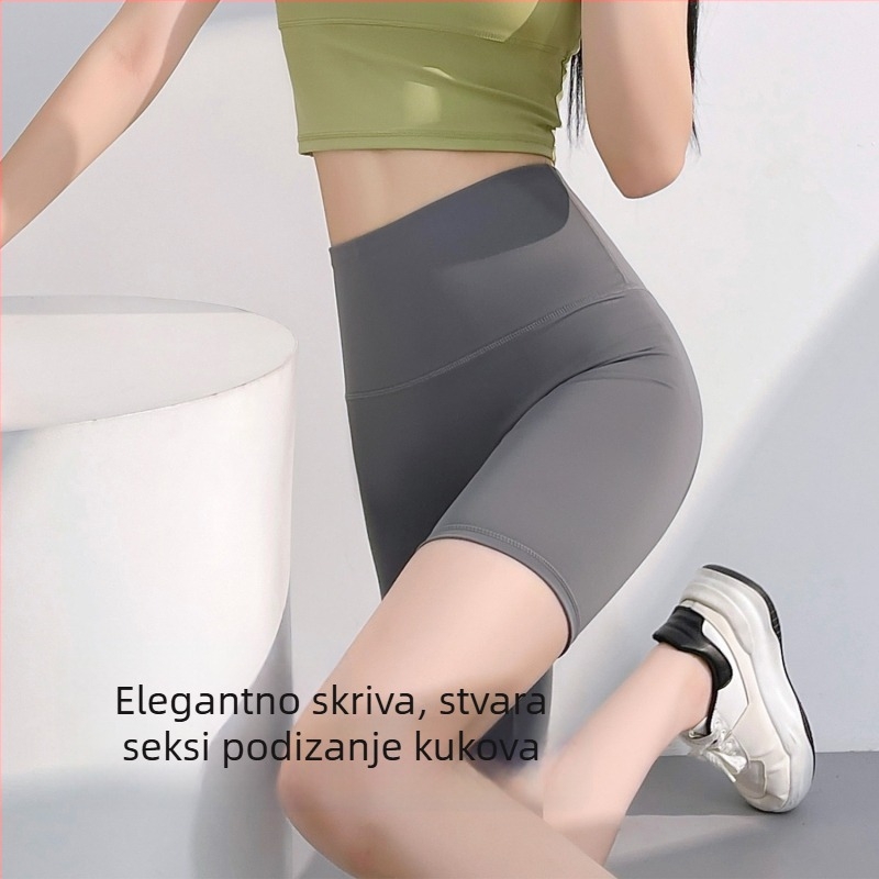 Visokopojasni bezšivne šorcevi za jogu, brzo sušenje, mješavina poliestera i elastana 82,5%/17,5%, kratka dužina, za žene
