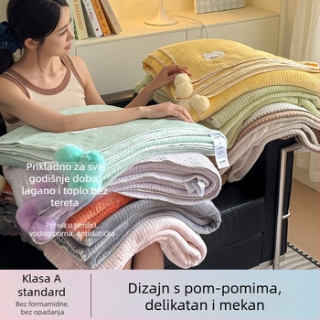 Dvoslojna deka s vafl uzorkom, debela, za uredske dremanje, s klima uređajem, za krevet ili kauč, sve sezone, putna deka