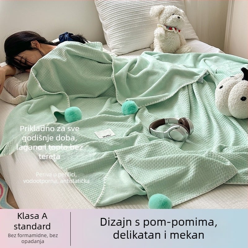 Dvoslojna deka s vafl uzorkom, debela, za uredske dremanje, s klima uređajem, za krevet ili kauč, sve sezone, putna deka