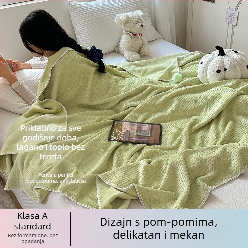 Dvoslojna deka s vafl uzorkom, debela, za uredske dremanje, s klima uređajem, za krevet ili kauč, sve sezone, putna deka