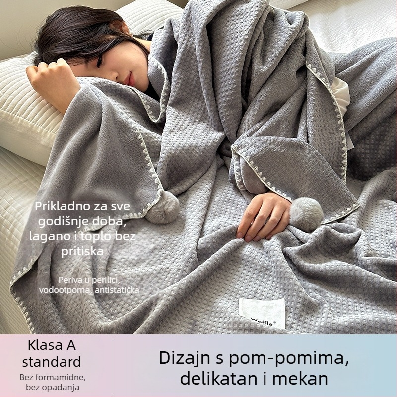 Dvoslojna deka s vafl uzorkom, debela, za uredske dremanje, s klima uređajem, za krevet ili kauč, sve sezone, putna deka