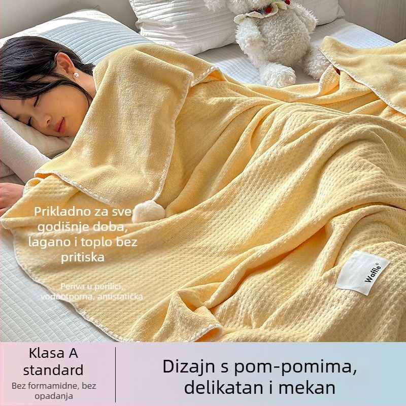 Dvoslojna deka s vafl uzorkom, debela, za uredske dremanje, s klima uređajem, za krevet ili kauč, sve sezone, putna deka