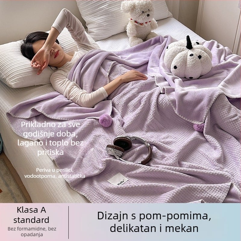 Dvoslojna deka s vafl uzorkom, debela, za uredske dremanje, s klima uređajem, za krevet ili kauč, sve sezone, putna deka