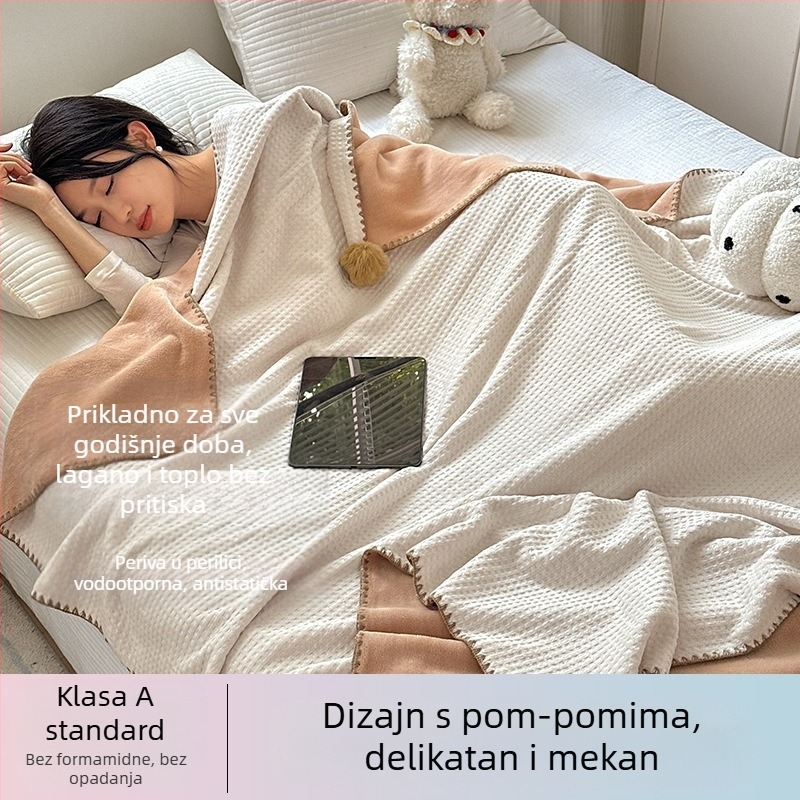 Dvoslojna deka s vafl uzorkom, debela, za uredske dremanje, s klima uređajem, za krevet ili kauč, sve sezone, putna deka