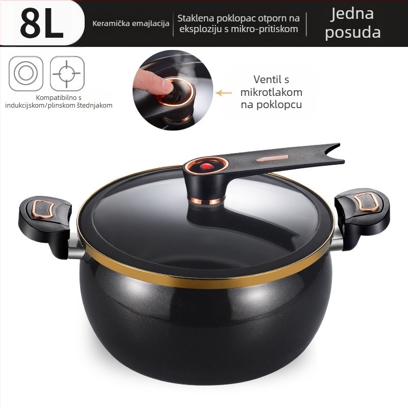 Lonac za juhe u novokineskom stilu, od željeza, stakleni poklopac, premaz protiv prijanjanja