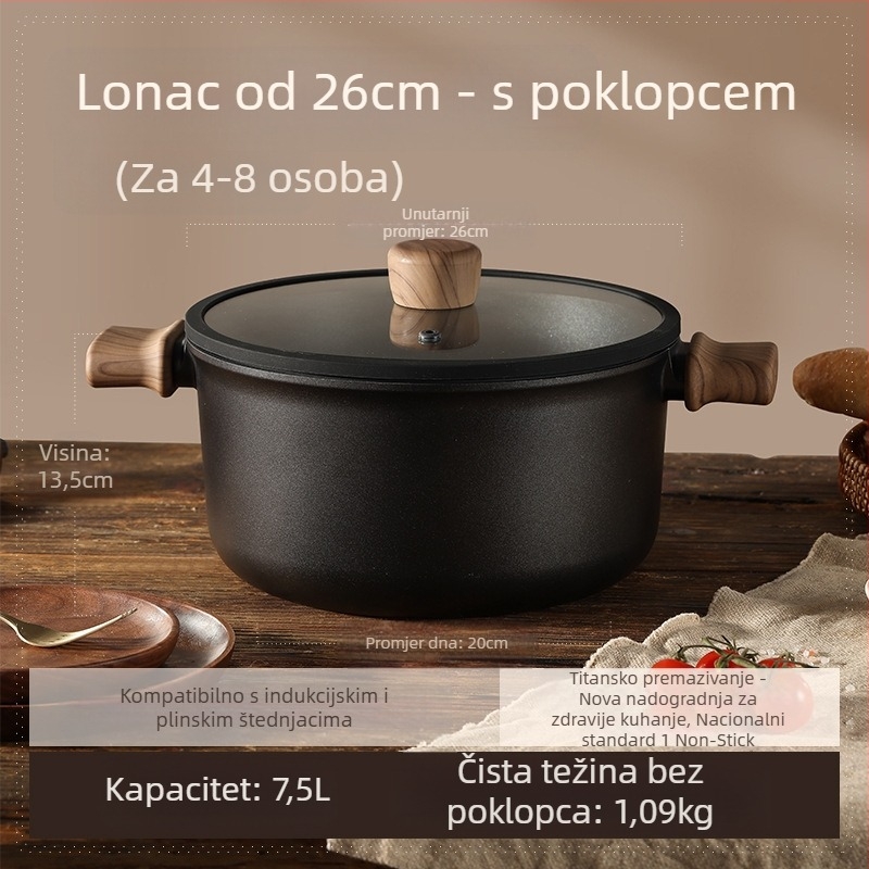 Lonac za juhu s dvostrukim ručkama, neprijanjajući premaz, model 985, kapacitet 2.1–3 L, materijal: svila cvijeta