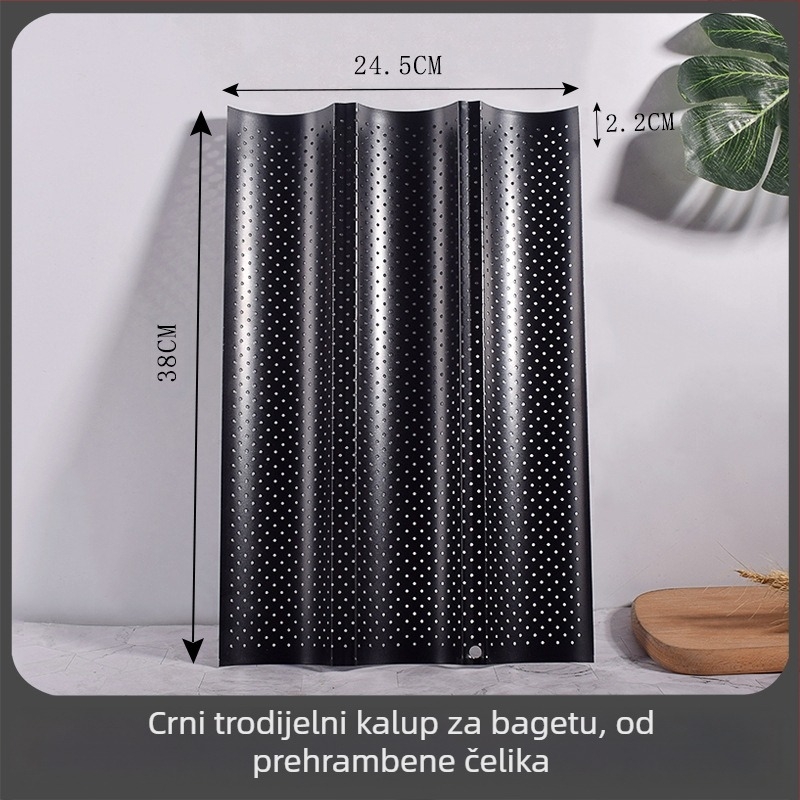 Beike Okrugla kalupa za bagete s neprimjenjivim premazom od karbonske čelika, 2/3/4 komore; pogodna za pizzu, tortu i mousse