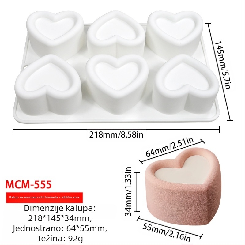 Silikonski kalup za mousse i čokoladu s 6 odjeljaka i raznolikim oblicima (zvjezdice, Rubikova kocka, srce); pogodan za fondant čokoladu, ručno izrađene sapune i mirisne svijeće.