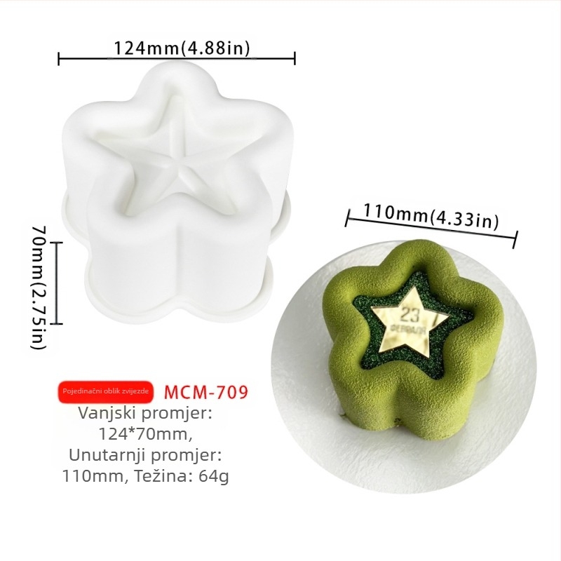 Silikonski kalup za mousse i čokoladu s 6 odjeljaka i raznolikim oblicima (zvjezdice, Rubikova kocka, srce); pogodan za fondant čokoladu, ručno izrađene sapune i mirisne svijeće.