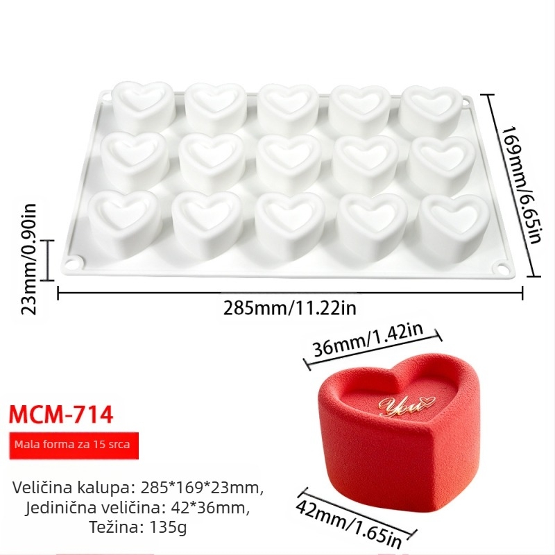 Silikonski kalup za mousse i čokoladu s 6 odjeljaka i raznolikim oblicima (zvjezdice, Rubikova kocka, srce); pogodan za fondant čokoladu, ručno izrađene sapune i mirisne svijeće.