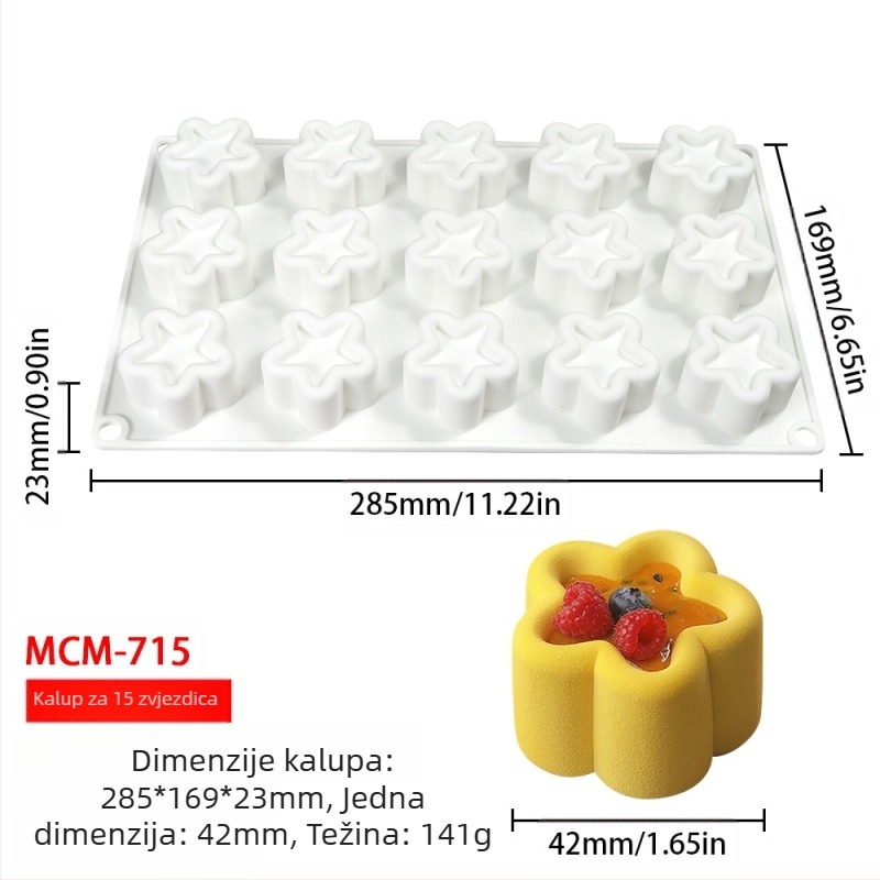 Silikonski kalup za mousse i čokoladu s 6 odjeljaka i raznolikim oblicima (zvjezdice, Rubikova kocka, srce); pogodan za fondant čokoladu, ručno izrađene sapune i mirisne svijeće.