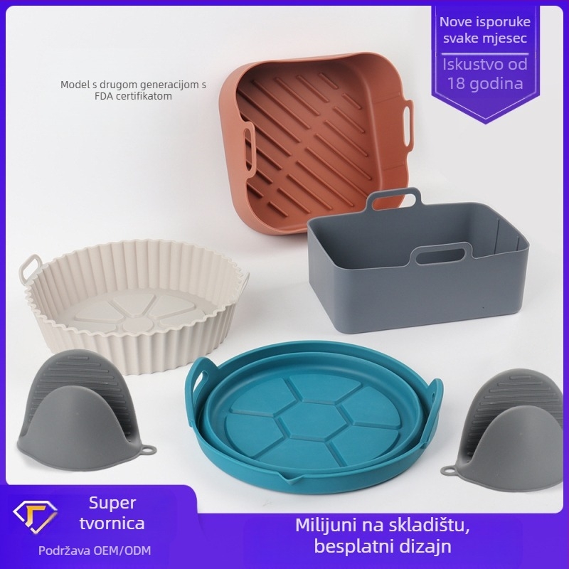 Sklopivi silikonizirani set za kuhanje na zraku, friteza na zrak, tanjur za mikrovalnu i podloga za pečenje, prehrambeni silikon