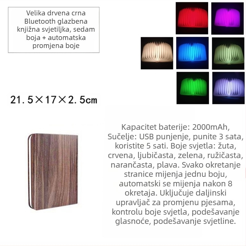 Bluetooth lampica za knjigu s daljinskim upravljanjem, kreativno graviranje, preklopna stranica, noćna rasvjeta, ambijentalna stolna lampa, poklon