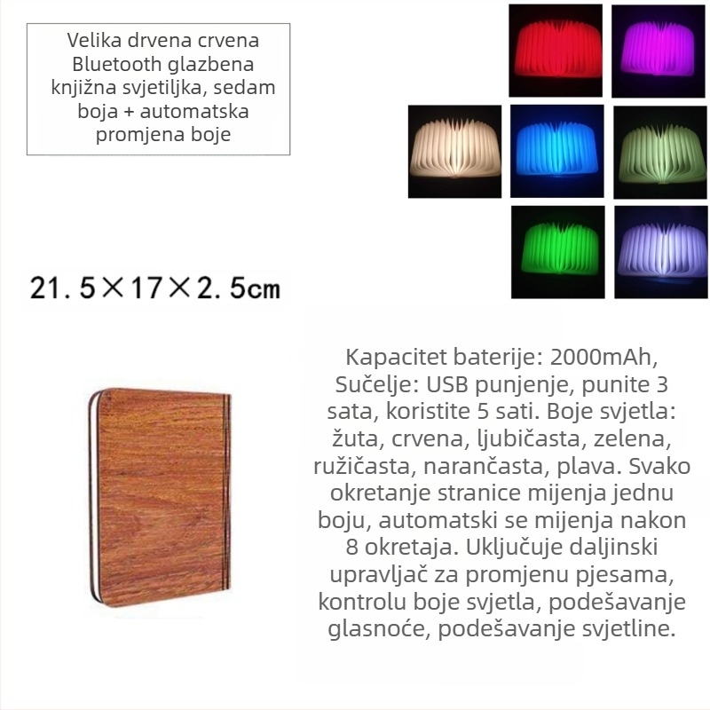 Bluetooth lampica za knjigu s daljinskim upravljanjem, kreativno graviranje, preklopna stranica, noćna rasvjeta, ambijentalna stolna lampa, poklon