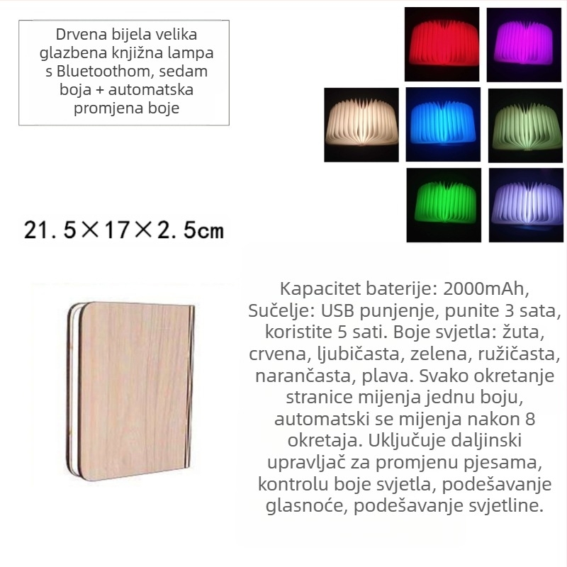 Bluetooth lampica za knjigu s daljinskim upravljanjem, kreativno graviranje, preklopna stranica, noćna rasvjeta, ambijentalna stolna lampa, poklon