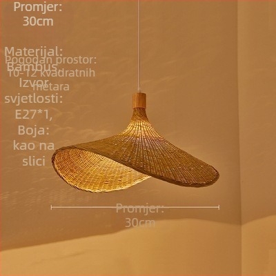 Viseći luster s kabelom; tijelo od bambusa; abažur od bambusa; LED rasvjeta; 220V