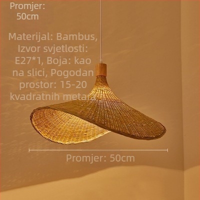 Viseći luster s kabelom; tijelo od bambusa; abažur od bambusa; LED rasvjeta; 220V