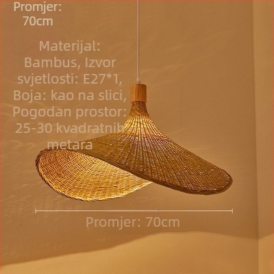 Viseći luster s kabelom; tijelo od bambusa; abažur od bambusa; LED rasvjeta; 220V