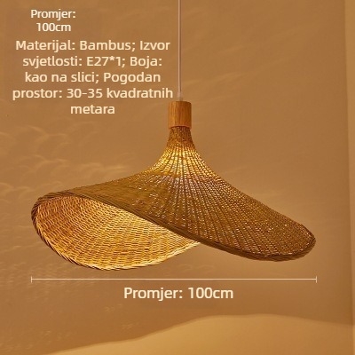 Viseći luster s kabelom; tijelo od bambusa; abažur od bambusa; LED rasvjeta; 220V
