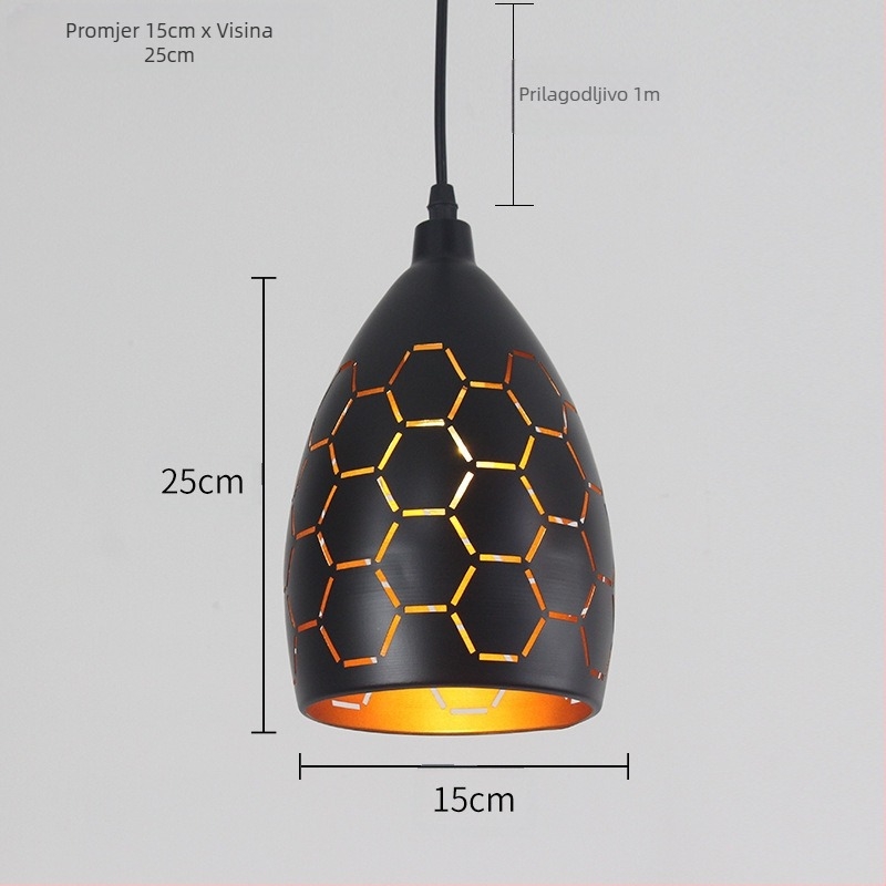 Željezni luster, retro industrijski stil, LED svjetlo, 220V, domet 10–15㎡