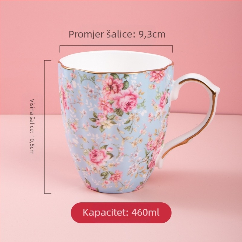 Šalica od kostnog porcelana s više od 36% praha kostiju, nepravilan oblik, cvjetni uzorak, visoka otpornost na temperaturu, mogućnost ispisa logotipa