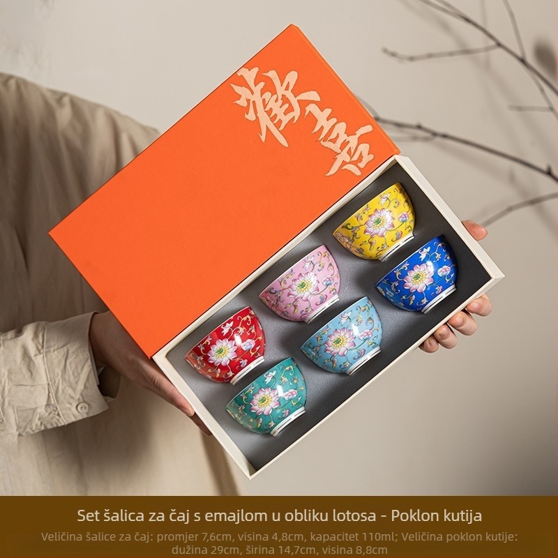 Keramička emajlirana šalica za čaj – kineski stil, jednostavan dizajn, spremna za poklon