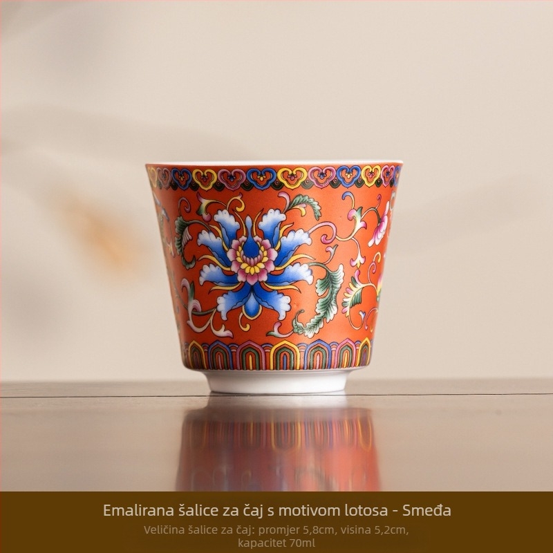 Keramička emajlirana šalica za čaj – kineski stil, jednostavan dizajn, spremna za poklon