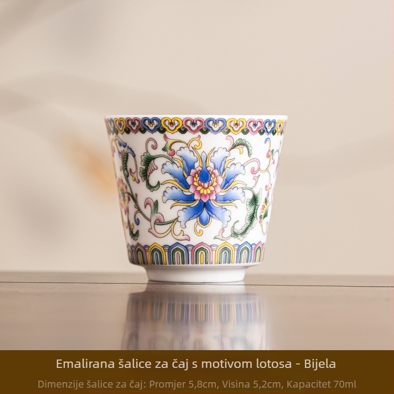 Keramička emajlirana šalica za čaj – kineski stil, jednostavan dizajn, spremna za poklon