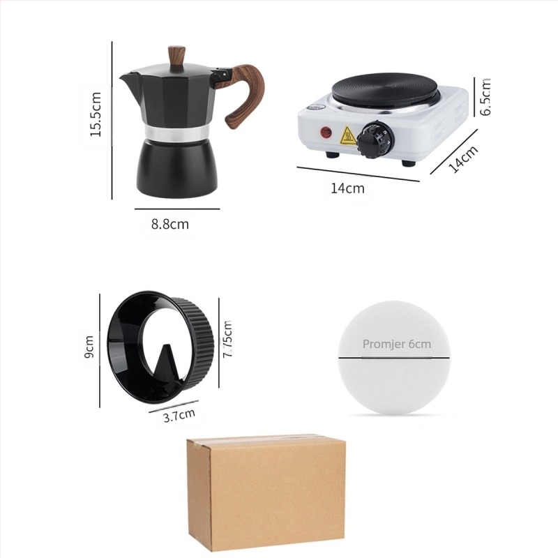 Moka lonac kava set – moderni minimalistički stil, marka Choxila, izlazak 2022, kartonsko pakiranje
