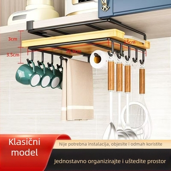 Stalak za poklopce, nože i daske za rezanje — kuhinjski stalak bez montaže, nehrđajući čelik, japanski stil, dvostruki sloj, kuka