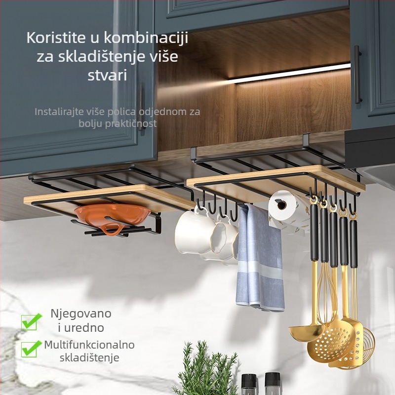 Stalak za poklopce, nože i daske za rezanje — kuhinjski stalak bez montaže, nehrđajući čelik, japanski stil, dvostruki sloj, kuka