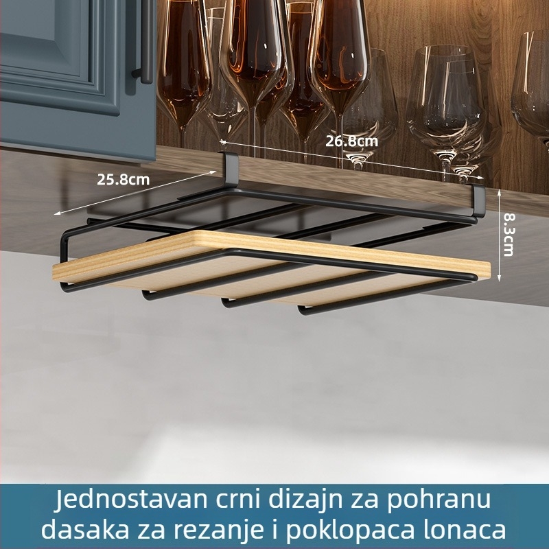 Stalak za poklopce, nože i daske za rezanje — kuhinjski stalak bez montaže, nehrđajući čelik, japanski stil, dvostruki sloj, kuka