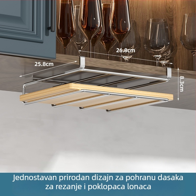 Stalak za poklopce, nože i daske za rezanje — kuhinjski stalak bez montaže, nehrđajući čelik, japanski stil, dvostruki sloj, kuka