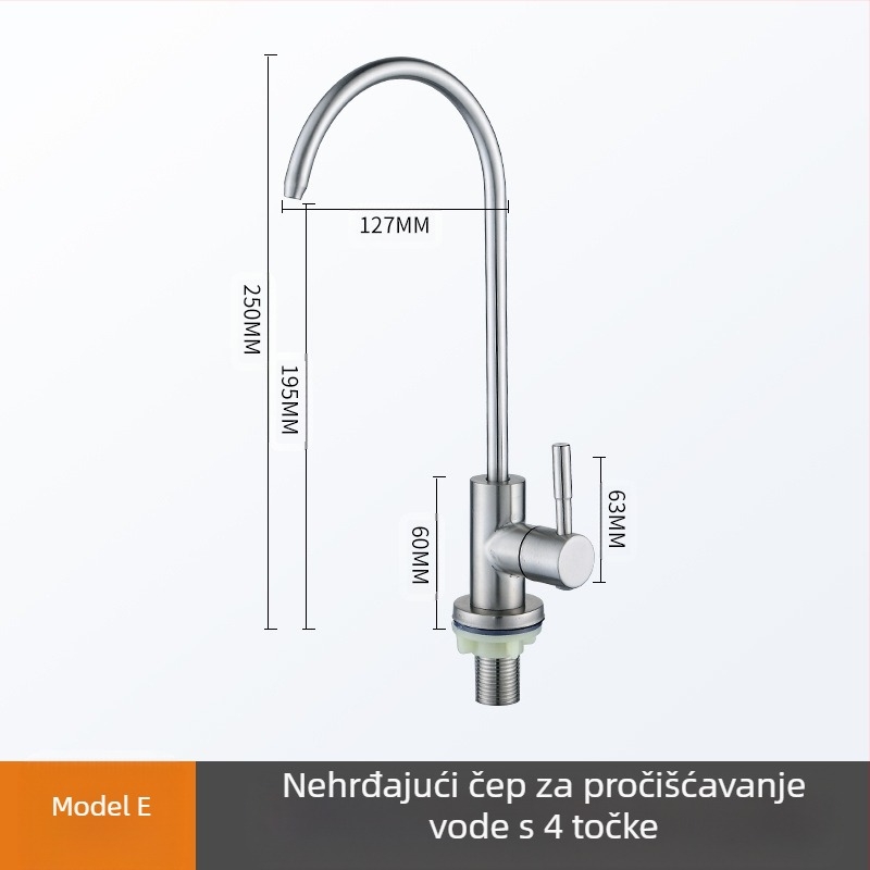 Kuhinjska slavina od nehrđajućeg čelika s keramičkim jezgrom ventila, model 2P/4P, vertikalna ugradnja, brušeni završni sloj, nominalni tlak 0.9