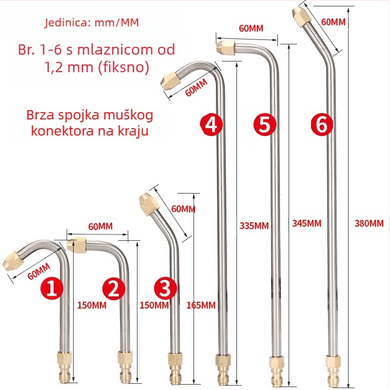 Visokotlačni vodeni pištolj za čišćenje klima uređaja — nehrđajući kutni priključak, bakreni brzi spoj, mlaznica oblika ventilatora