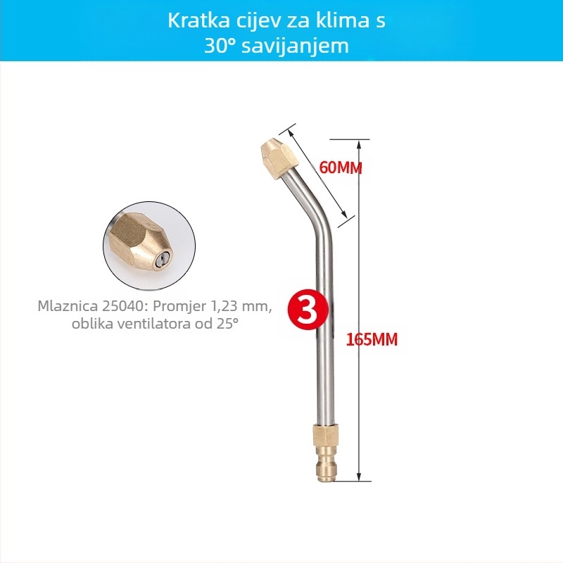 Visokotlačni vodeni pištolj za čišćenje klima uređaja — nehrđajući kutni priključak, bakreni brzi spoj, mlaznica oblika ventilatora