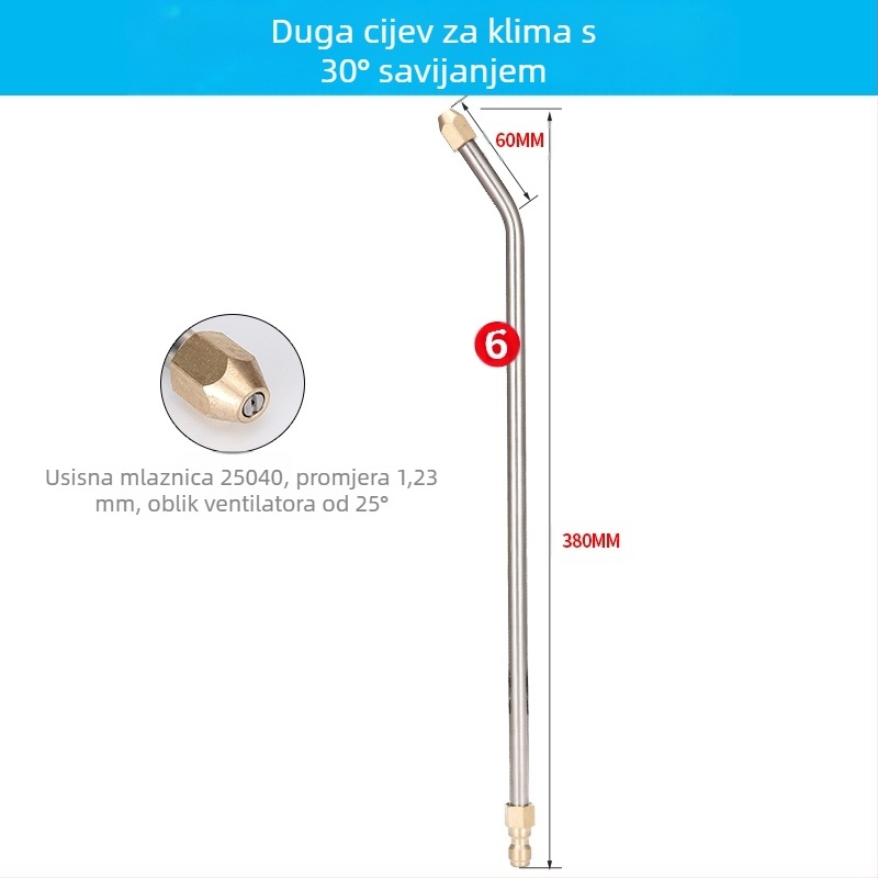 Visokotlačni vodeni pištolj za čišćenje klima uređaja — nehrđajući kutni priključak, bakreni brzi spoj, mlaznica oblika ventilatora