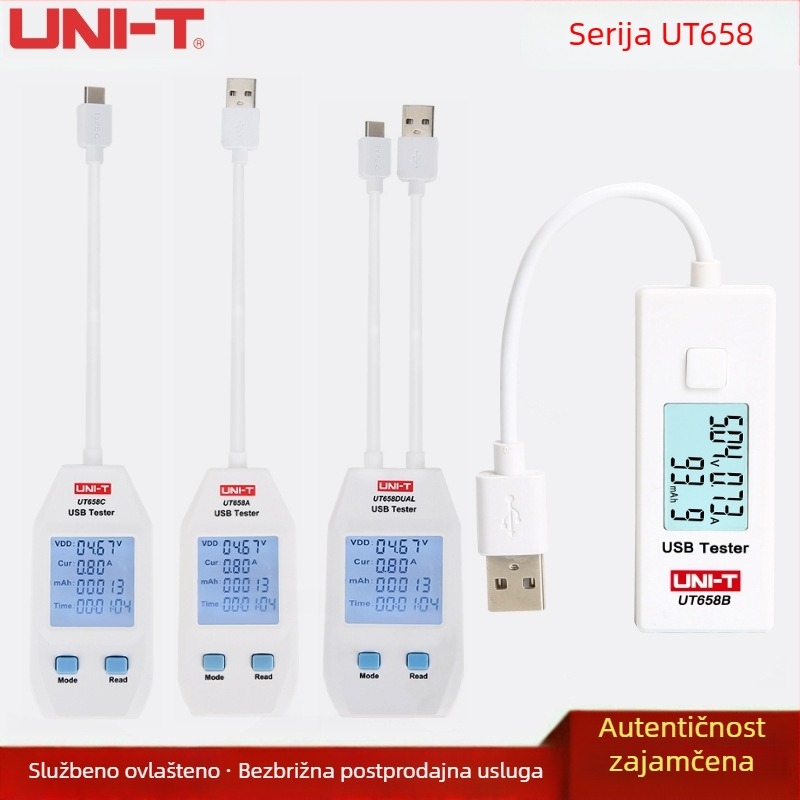 UT658 USB tester s digitalnim zaslonom – napon, struja, snaga, kapacitet i otpornost petlje